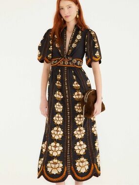 Farm Rio Black Bold Flowers Organic Cotton Midi Dress XL